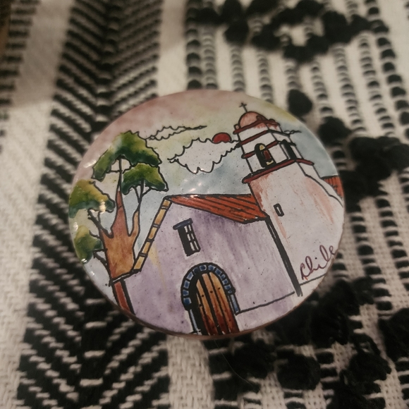 Beautiful Enamel Glossy Church Scenery Copper Trinket Jewelry Box with Lid - Picture 6 of 6